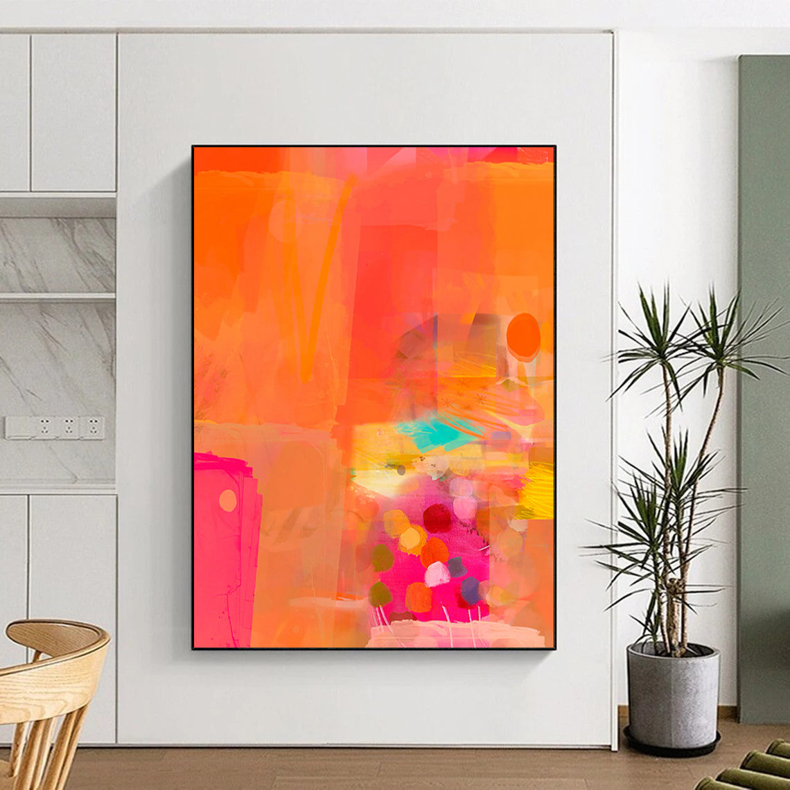 “Orange and Pink Abstract Collage” - Modern Abstract Painting CT2002