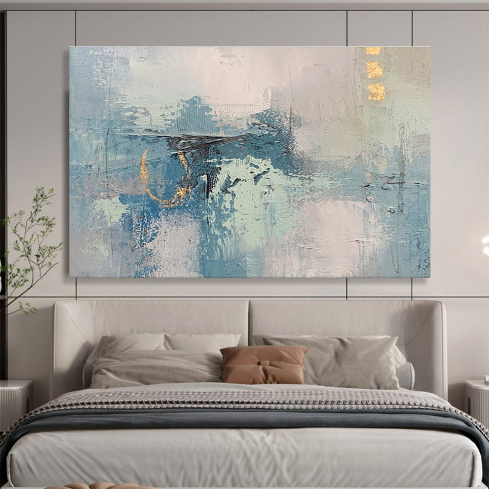 “Subtle Blue Abstract Layers” - Blue, Gray, Beige Minimalist Abstract Painting On Canvas DKH757
