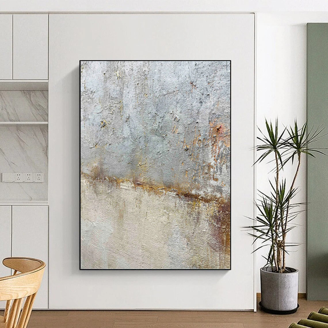 “Rustic Textures” - Gray & Brown Weathered Surface Painting On Canvas DKH1508