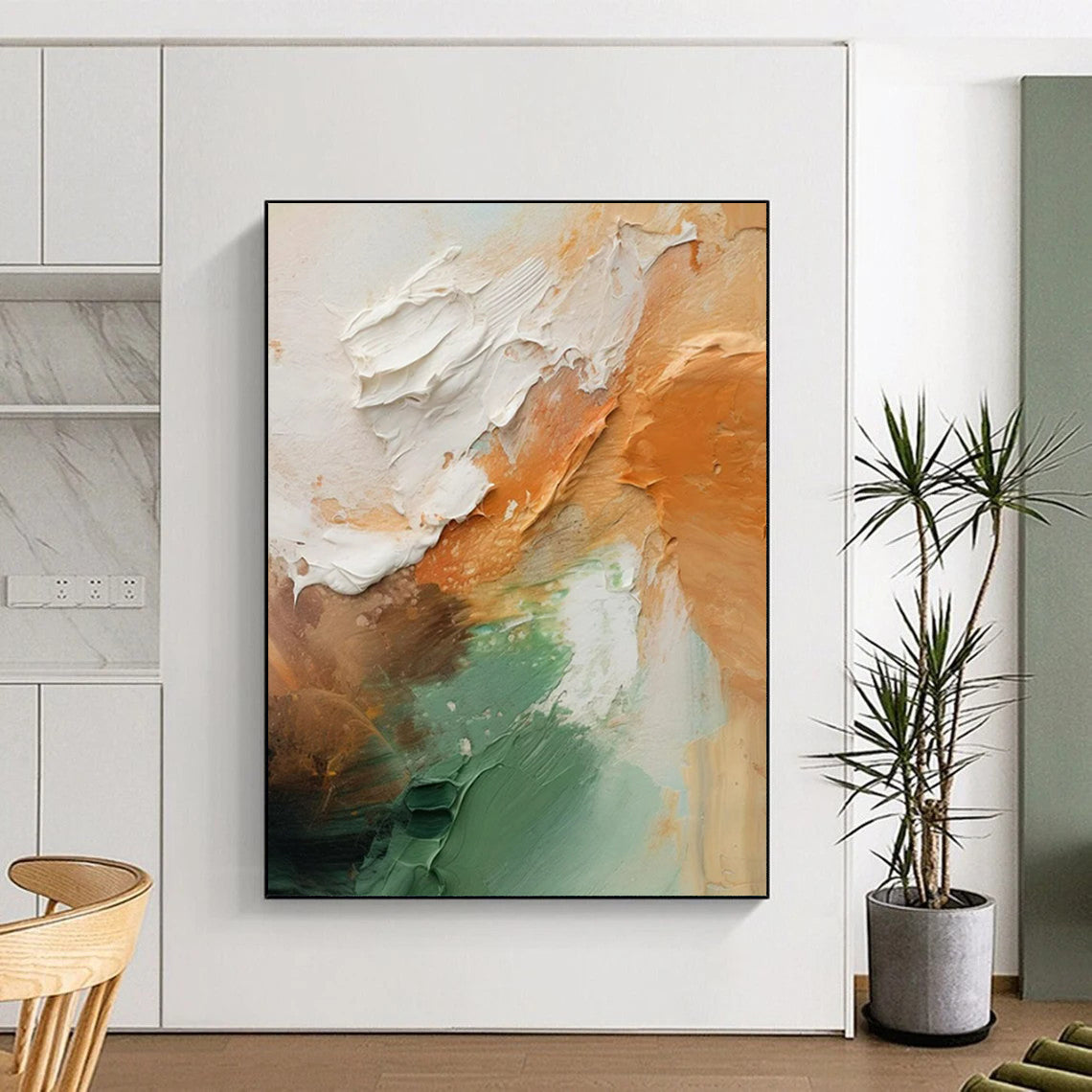 Textured Orange, Green, White & Brown Palette - Abstract Painting On Canvas CT2308