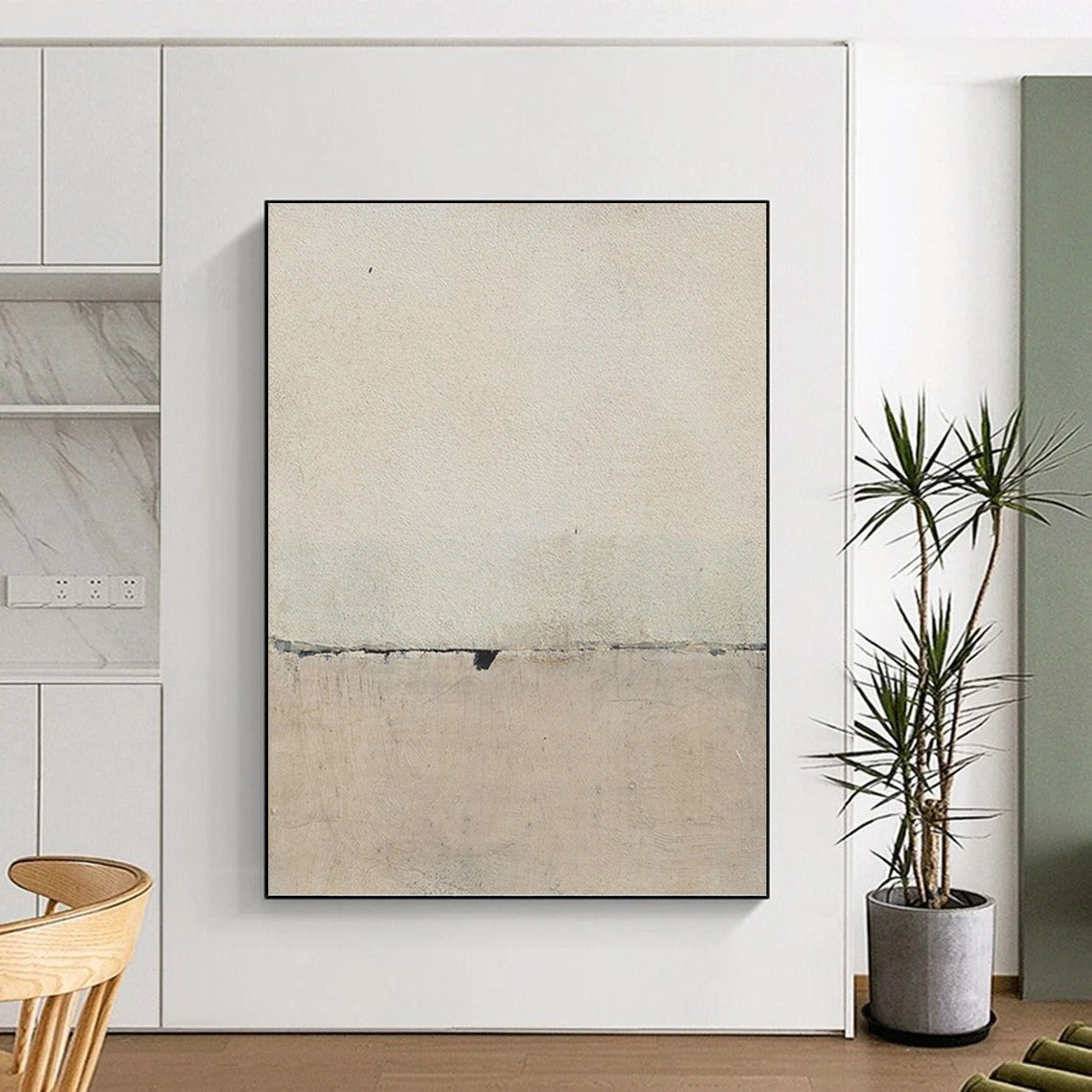 Subtle Beige and Black Abstract - Abstract Painting On Canvas DKH1420