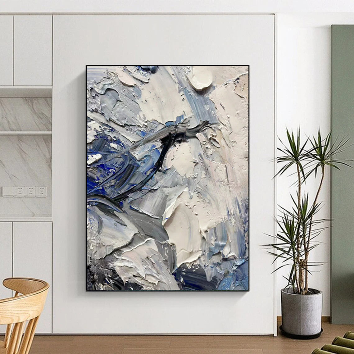 Blue & Gray Impasto Textures - Abstract Impasto Painting On Canvas DKH1257