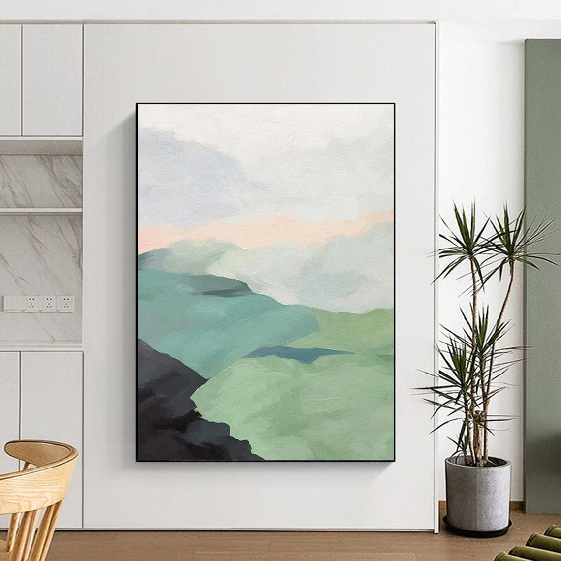 Minimalist Mountainscape in Soft Pastels - Landscape Painting On Canvas DKH1445