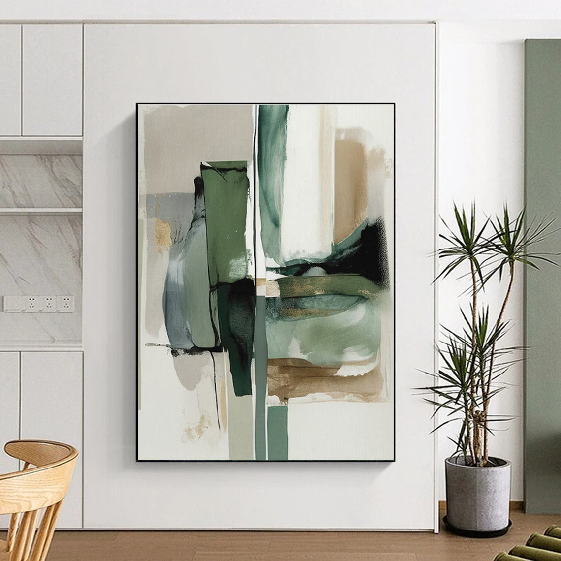 Muted Green, Blue & Brown Shapes, “Nature’s Rhythm” - Abstract Geometric Acrylic Painting CT0763