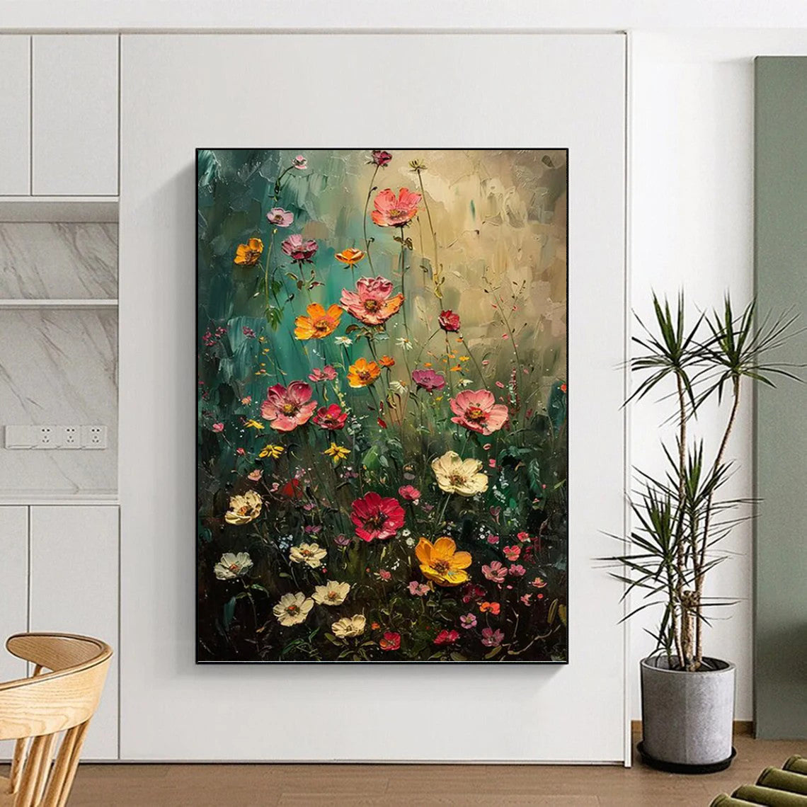 “Wildflower Symphony” - Colorful Floral Field Impasto Painting On Canvas DKH1554