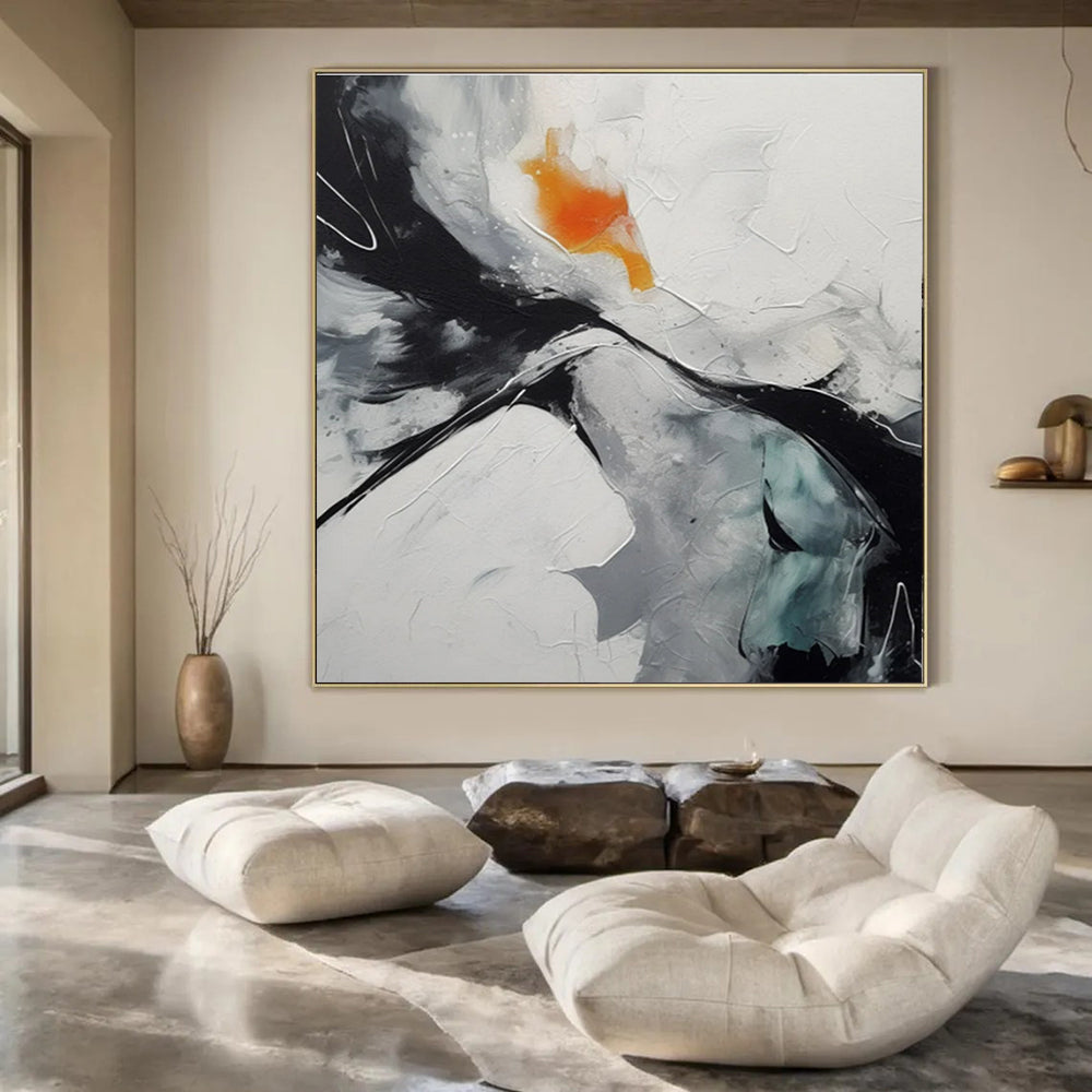 Black, White, Grey with Orange Accent - "Dynamic Contrast" - Abstract Textured Painting CT1464