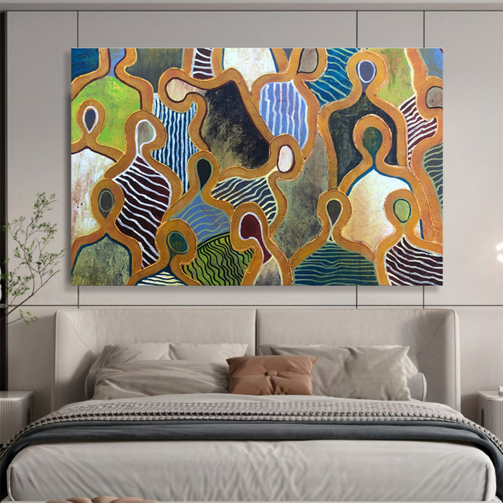 Abstract Figural Shapes in Colorful Patterns Painting On Canvas DKH189