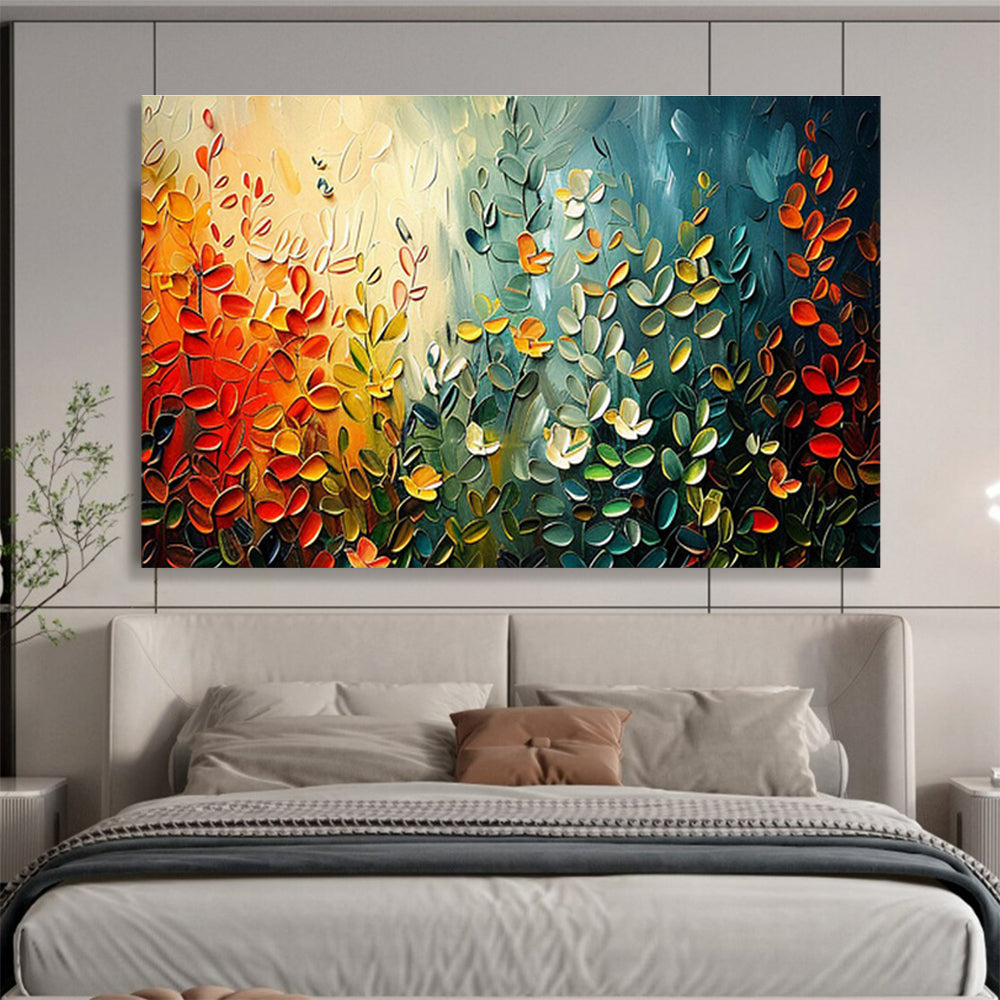“Textured Foliage Symphony” - Multicolor, 3D - like Leaf Impasto Painting On Canvas DKH711