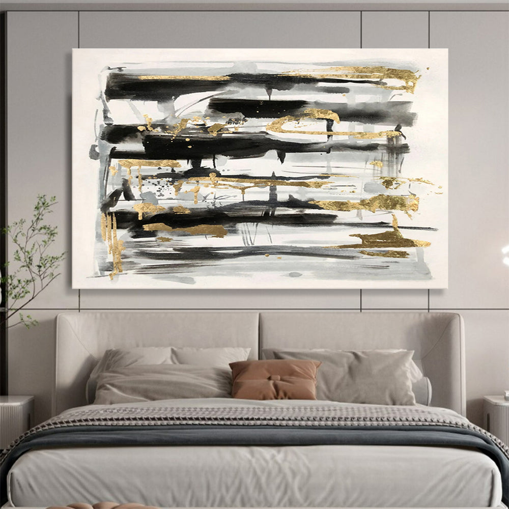 “Black, Gray, and Gold Abstract” - Sophisticated Abstract Painting On Canvas DKH846