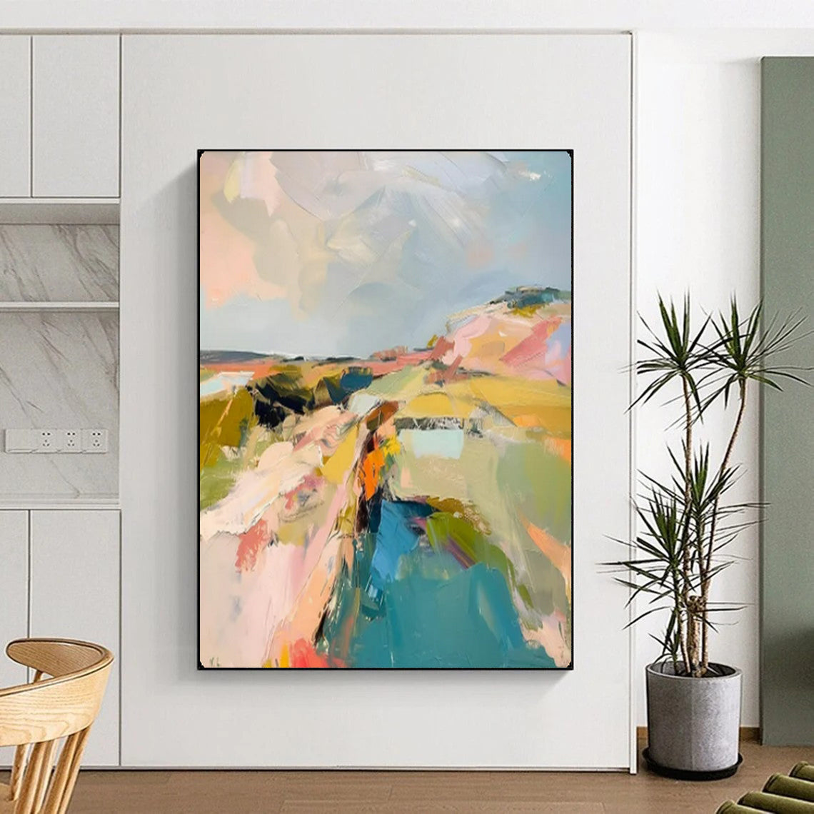 “Color - Blocked Abstract Landscape” – Modern Impressionistic Oil Painting On Canvas CT2146