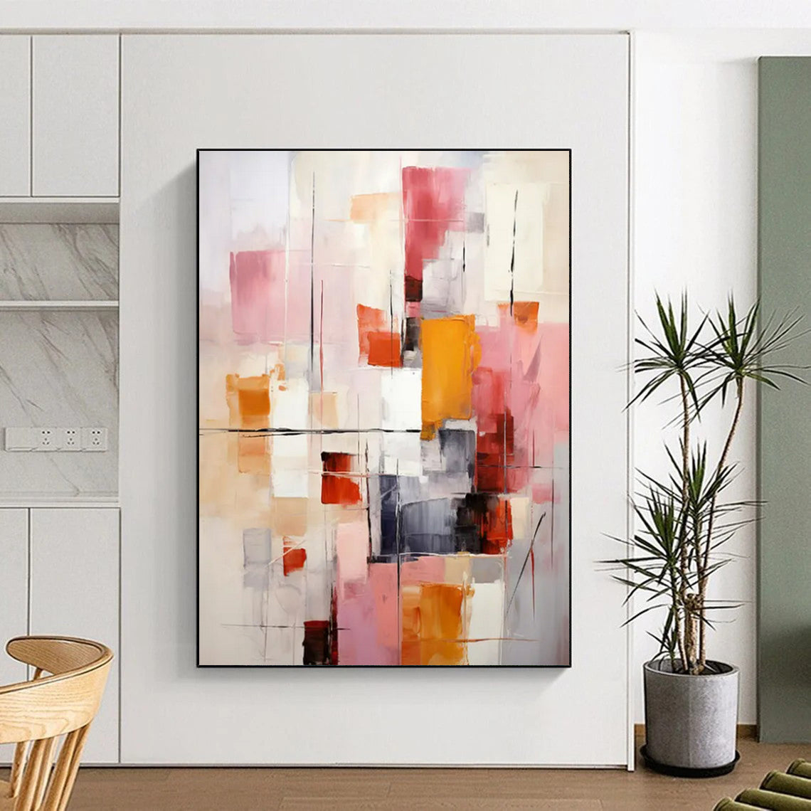 Pink & Orange Abstract Geometry - Colorful Geometric Abstract Painting On Canvas CT2278