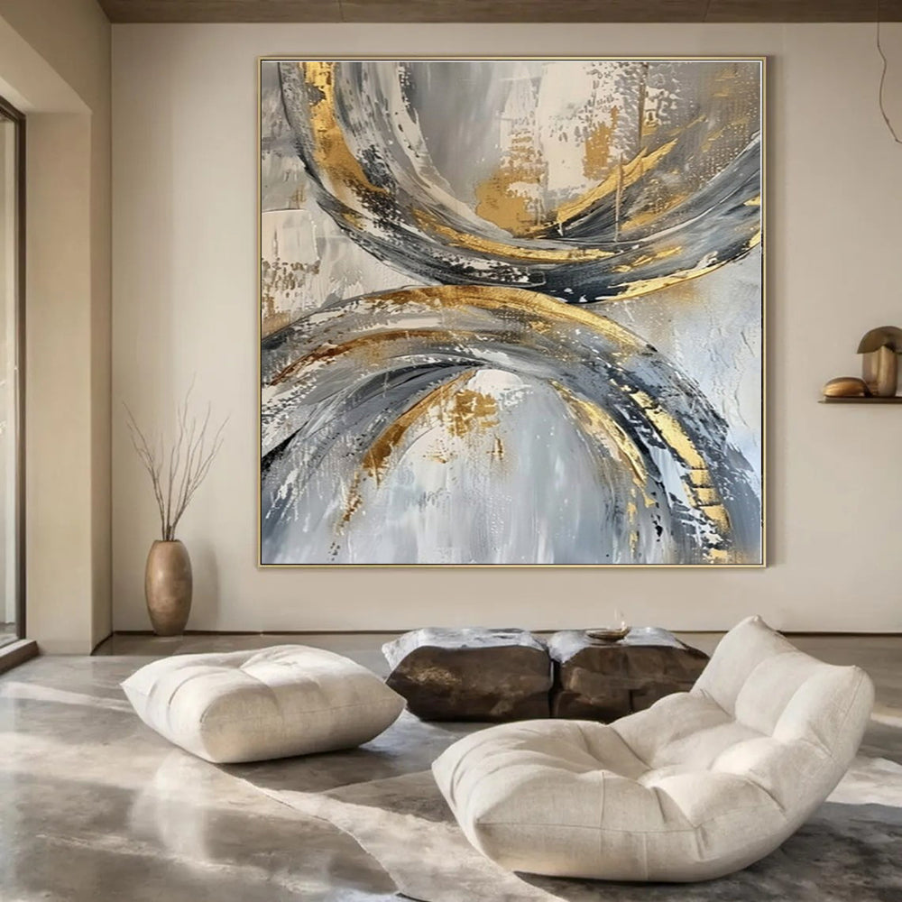 Grey - Gold Looping Textures - Abstract Impasto Acrylic CT1266