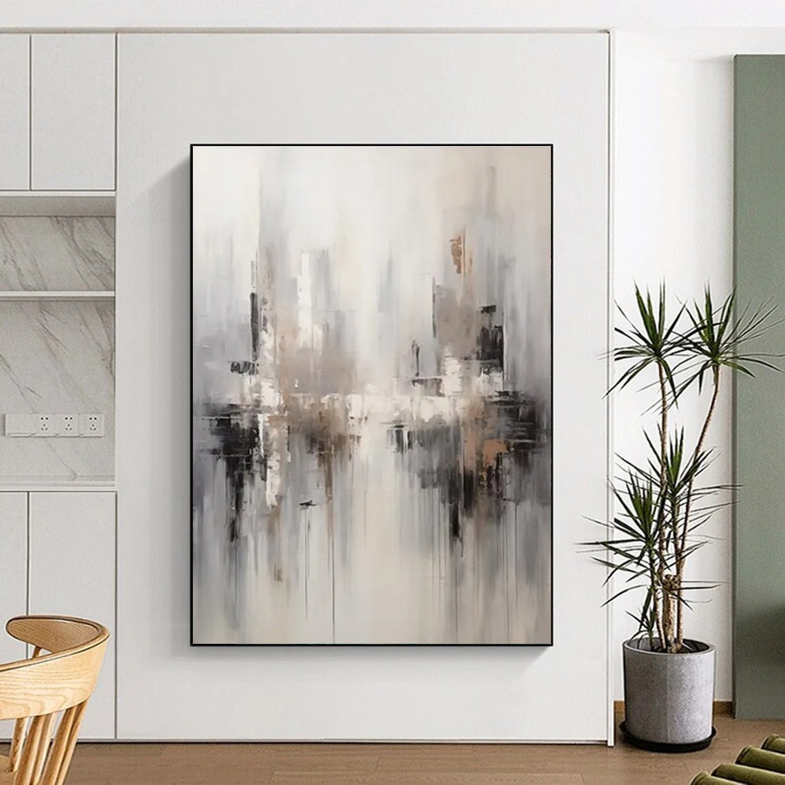 “Gray - Beige Abstract Cityscape” ,Abstract Acrylic Painting CT0830