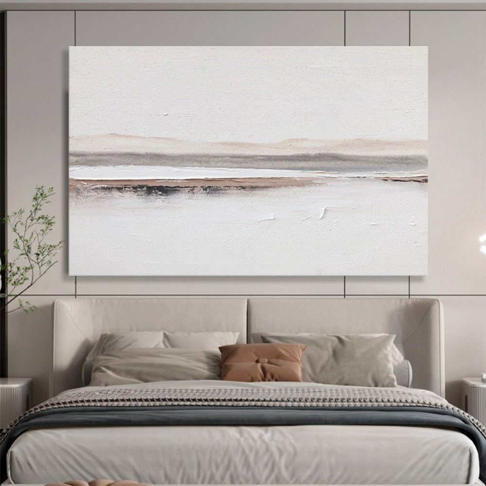 Delicate Earth Tone Layers - White, Brown & Gray Abstract Painting On Canvas DKH915