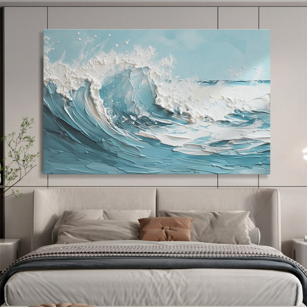 3D Textured Ocean Wave - Blue and White Impasto Painting On Canvas DKH042