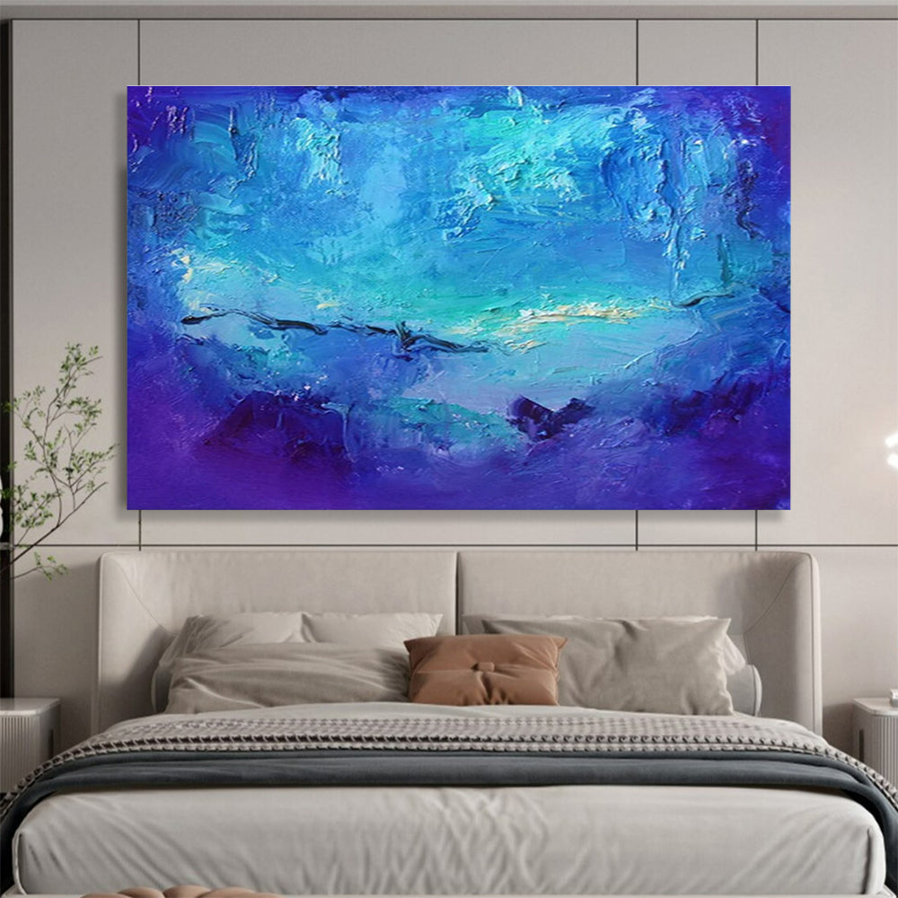 “Blue Ocean Depths” - Blue, Purple, White Textured Abstract Seascape Painting On Canvas DKH720