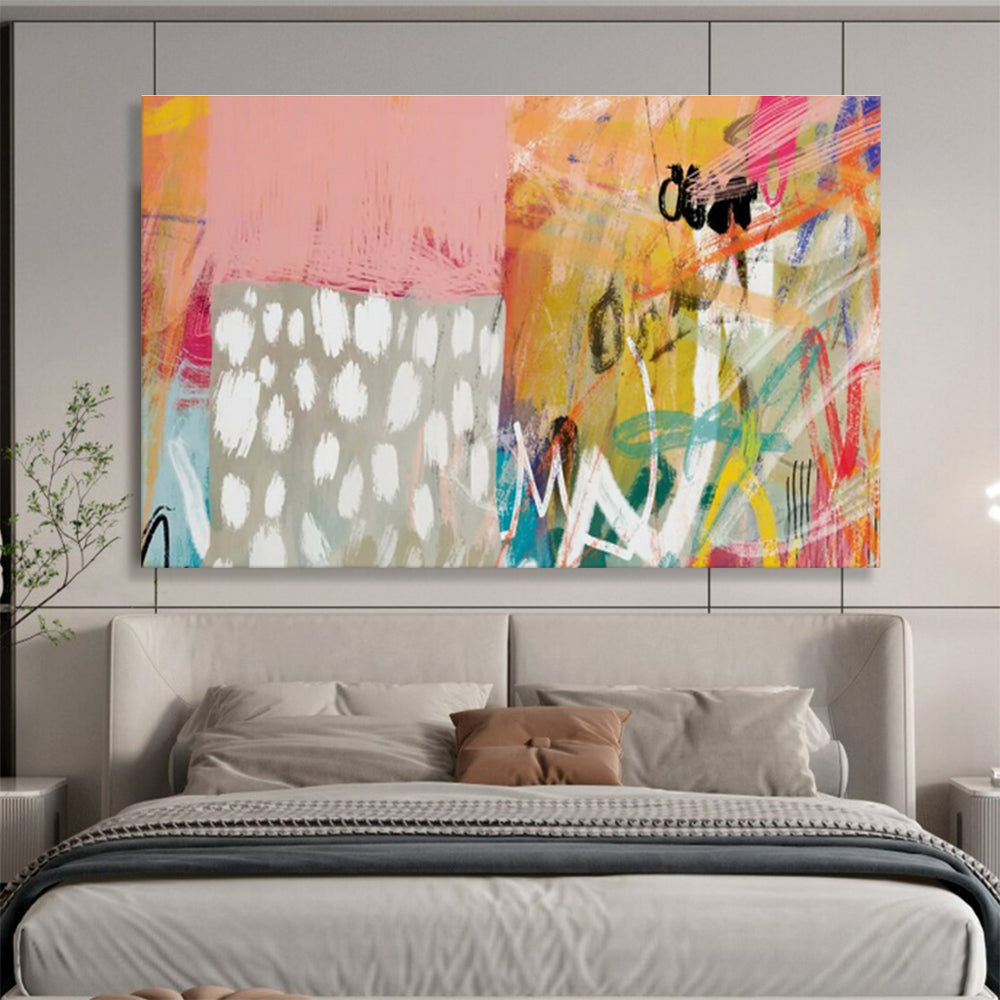 Playful Abstract in Pink, Orange, and Patterns Painting On Canvas DKH198