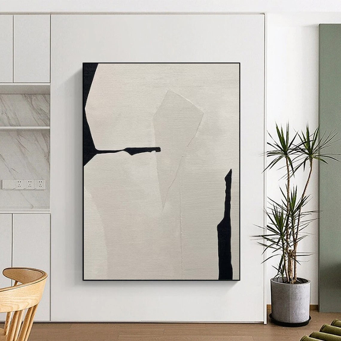 “Black & White Geometry 1” - Minimalist Abstract Painting On Canvas CT2248
