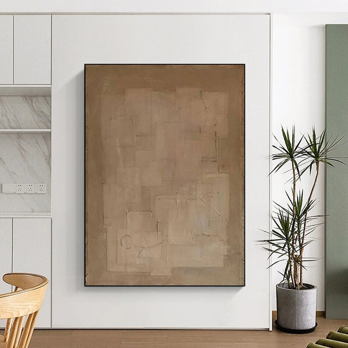 “Beige Minimalist Geometry ‘Subtle Structure’” - Textured Abstract Painting On Canvas DTP334