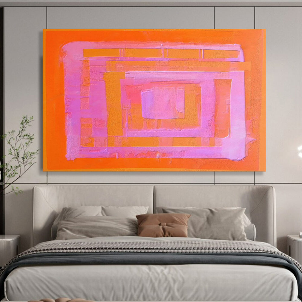 “Orange & Pink Geometric Layers” Minimalist Abstract Painting On Canvas DKH368