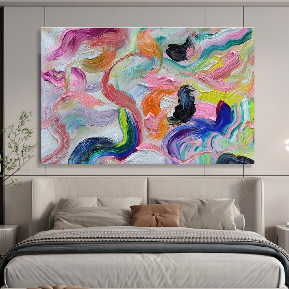 Vibrant Curved Brushstroke Abstract Painting On Canvas DKH292