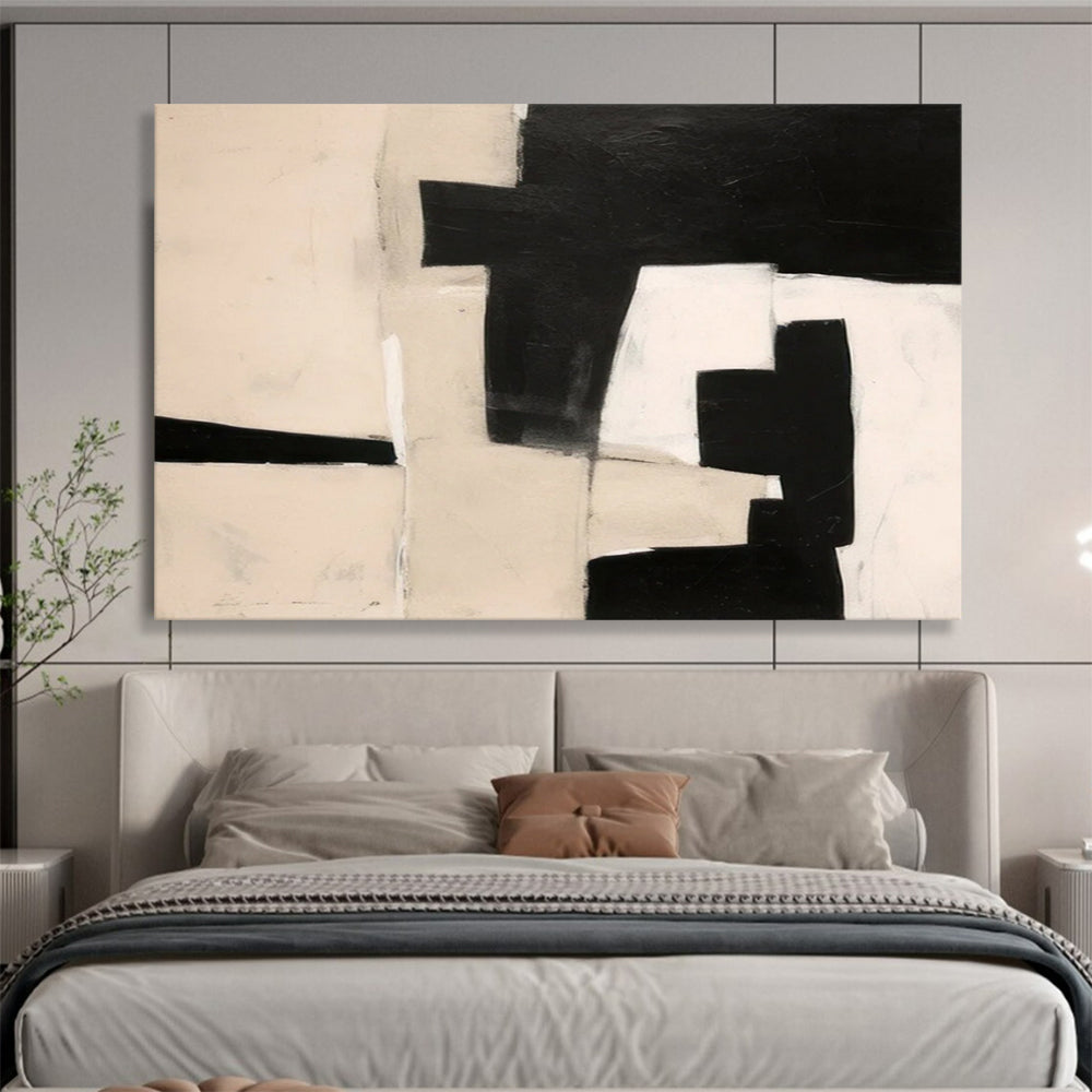 “Monochrome Geometric Abstraction” Abstract Painting On Canvas DLZ071