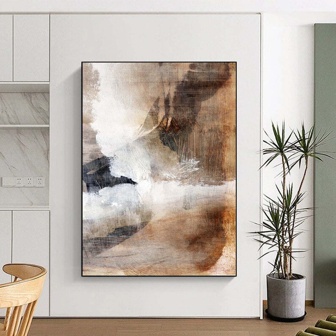 “Earthy Abstract Textures” - Brown, White, and Black Abstract Painting On Canvas DTP209