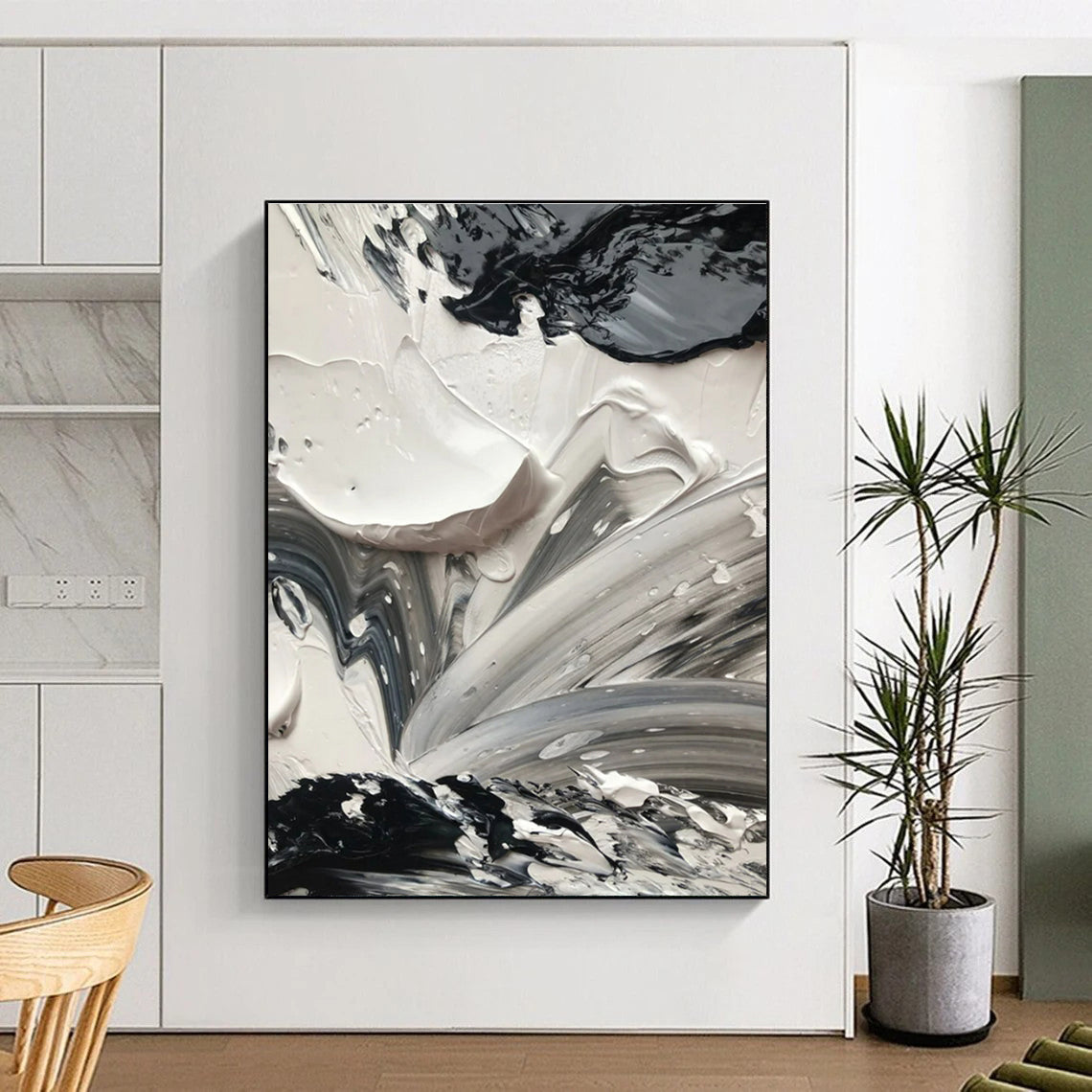 Dynamic Black - White - Gray Swirls, "Whirling Contrasts" - Abstract Acrylic Painting CT0713
