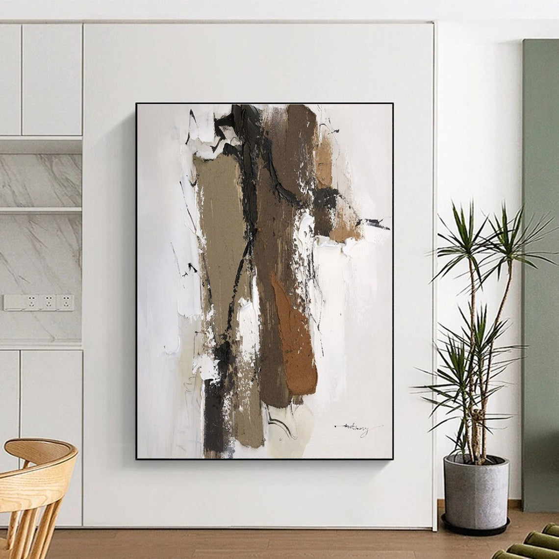 “Brown - Black - White Textured Forms” ,Abstract Acrylic Painting CT0794