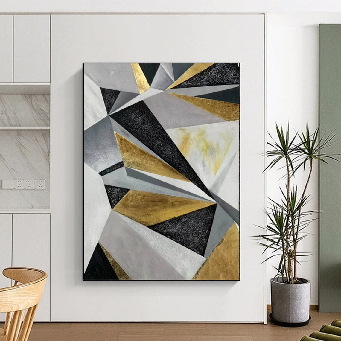 “Gold - Silver Geometric Textures” Abstract Acrylic Art CT0329