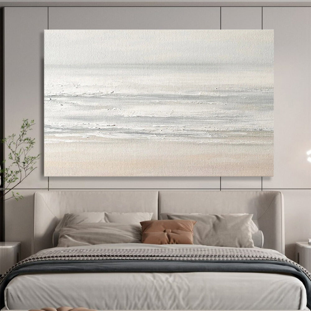 “Minimalist Seaside”:Subtle Gray White Coastal Painting On Canvas DKH258