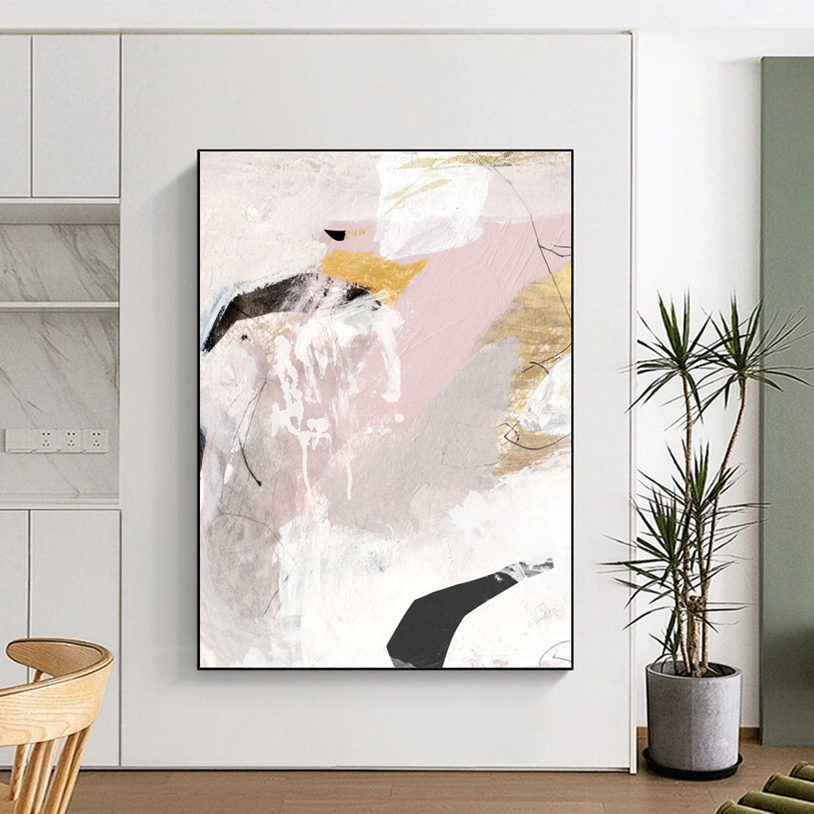 “Elegant Pink - Gray - Gold Abstract” - Contemporary Abstract Painting On Canvas DTP188