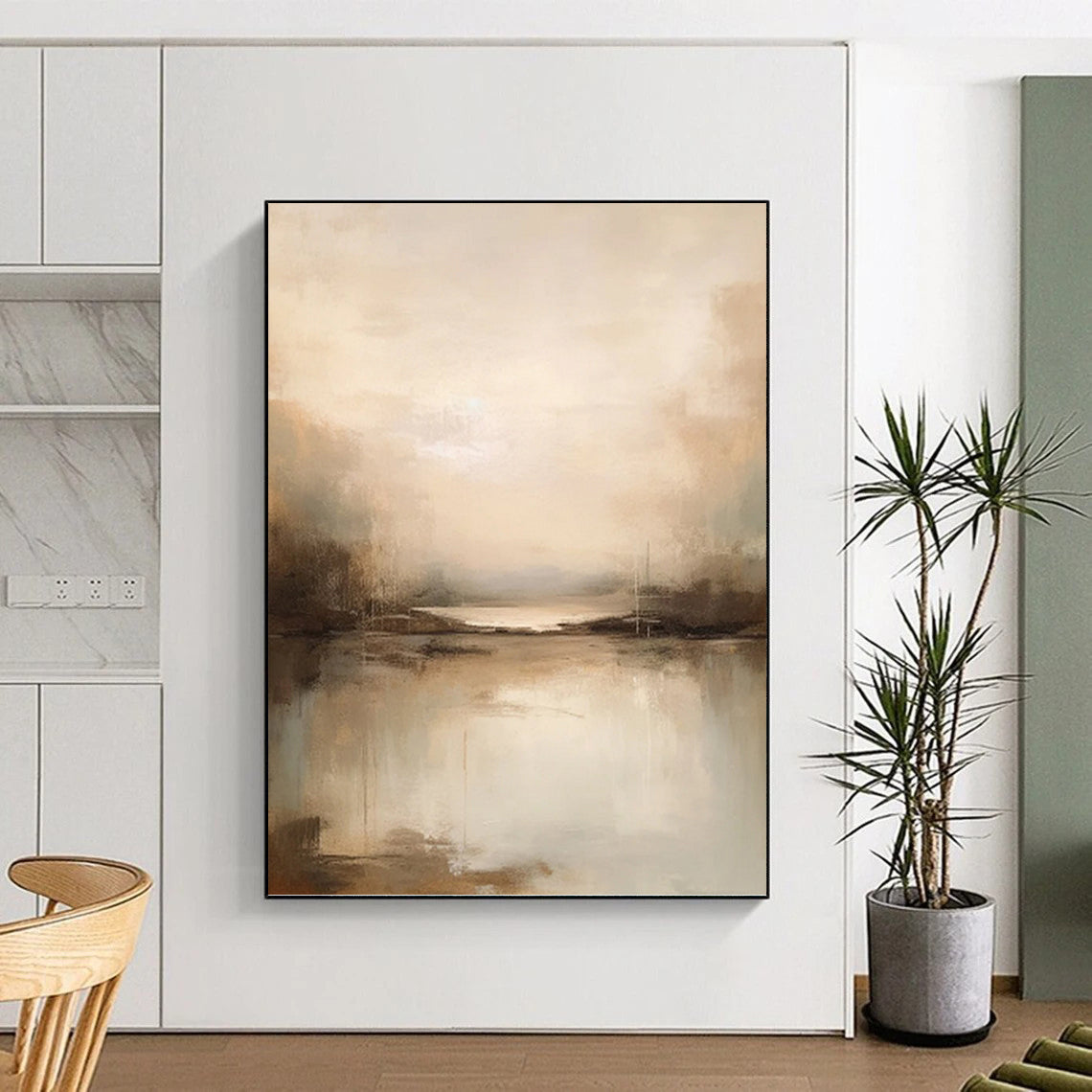 Serene River Reflections - Abstract Landscape Painting On Canvas DKH1253