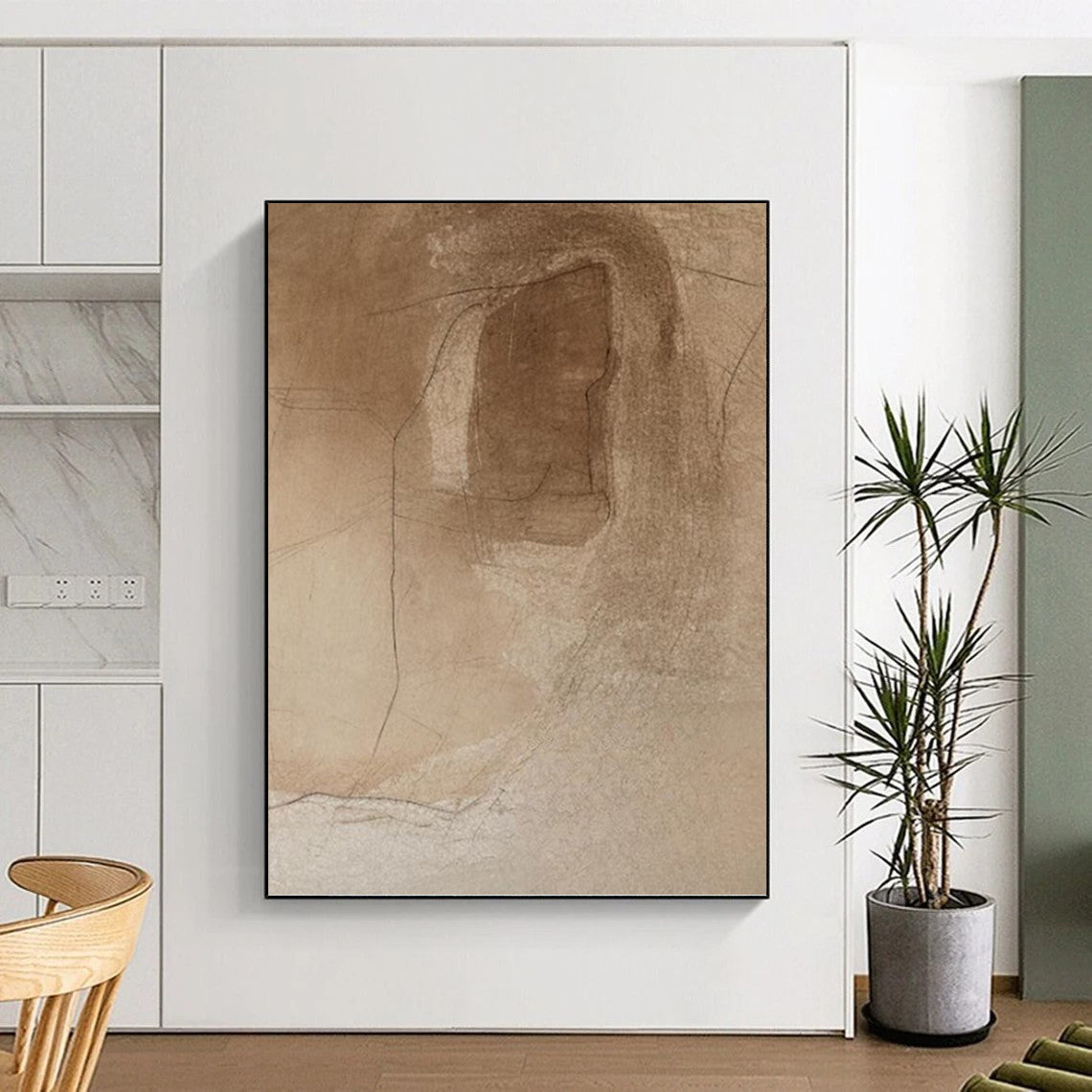 “Brown Sketchy Abstraction” - Minimalist Line Drawing Painting On Canvas DKH1659