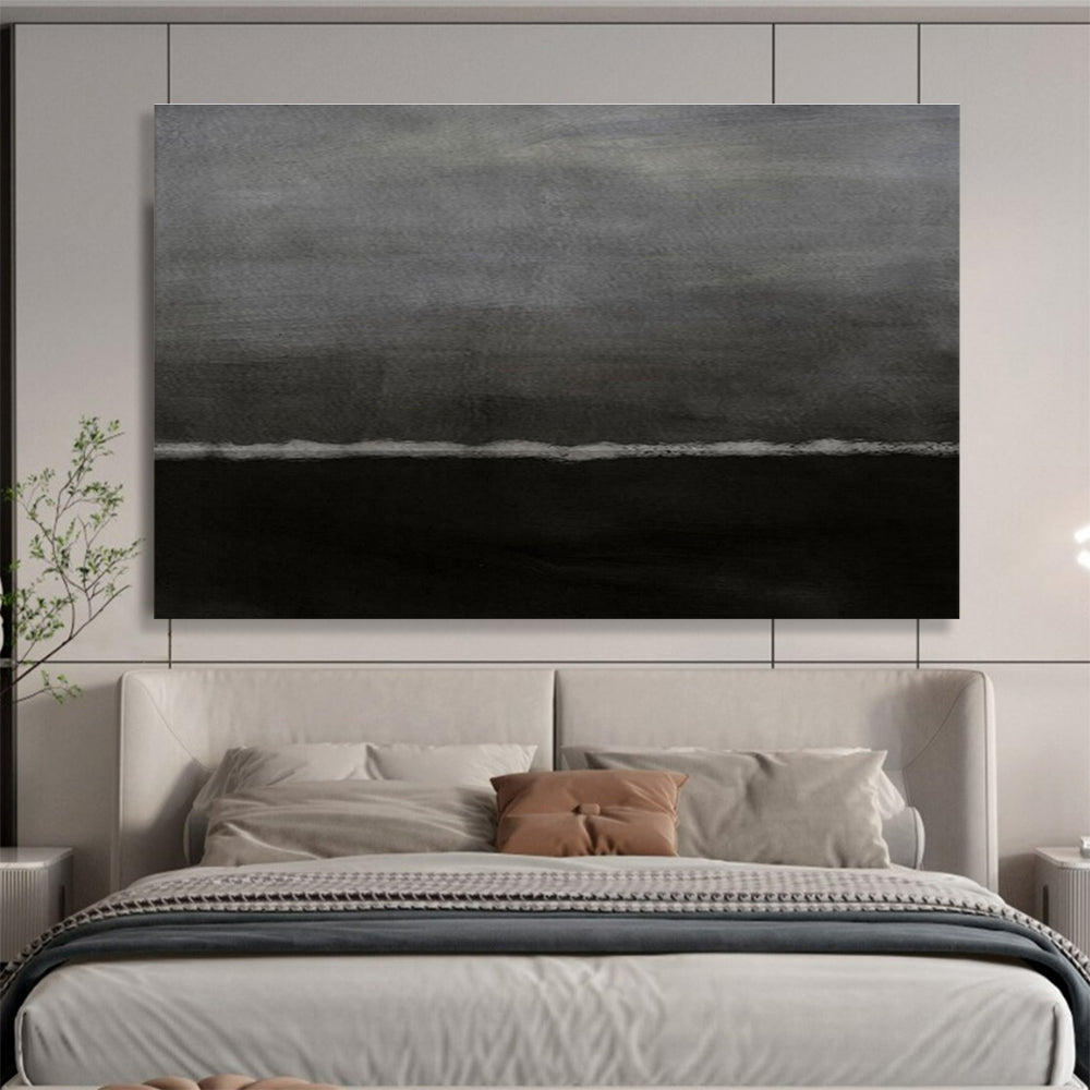 Dark Horizon - Monochromatic Abstract Landscape Painting On Canvas DKH598