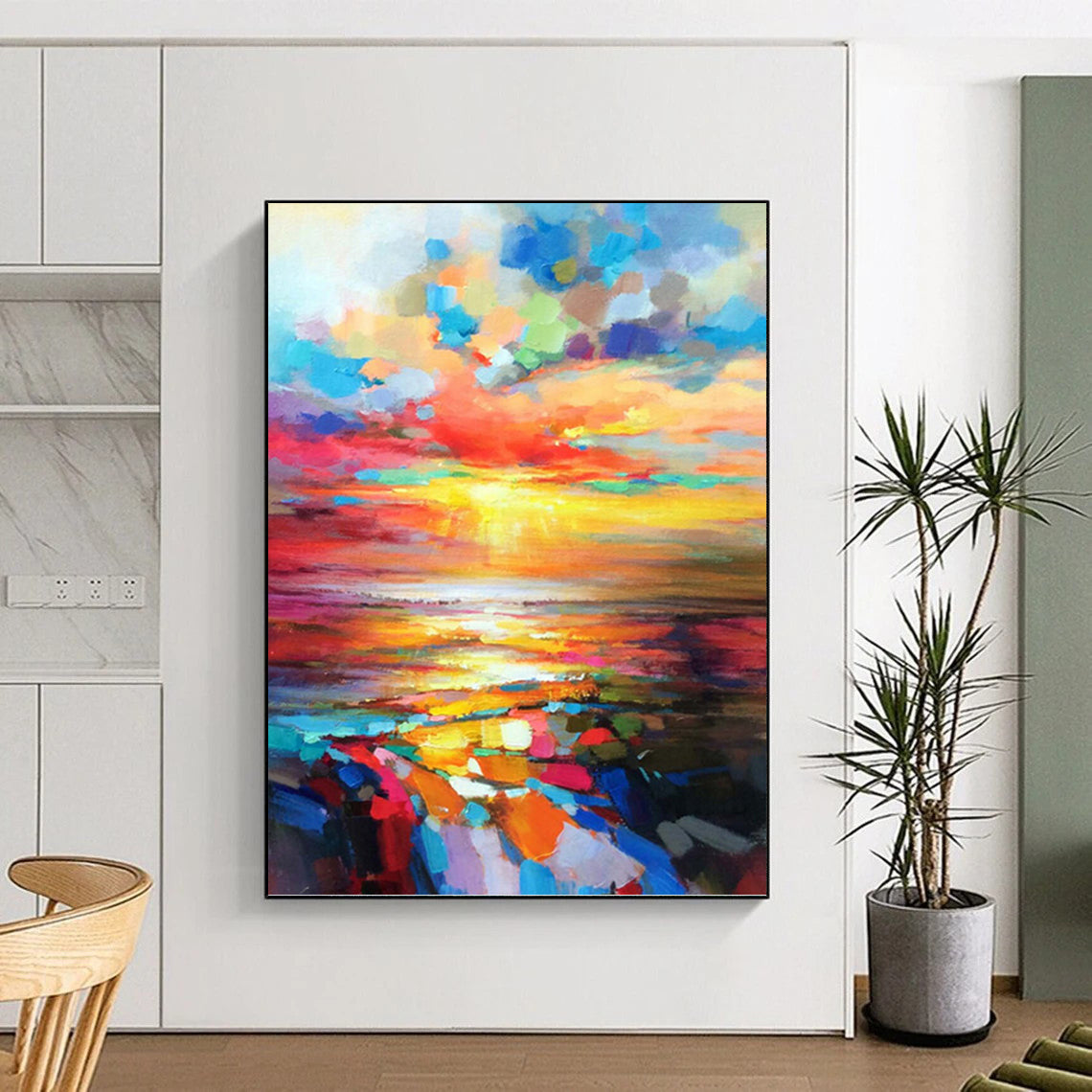 “Vibrant Sunset Seascape” - Impressionistic Landscape Painting On Canvas DKH1064