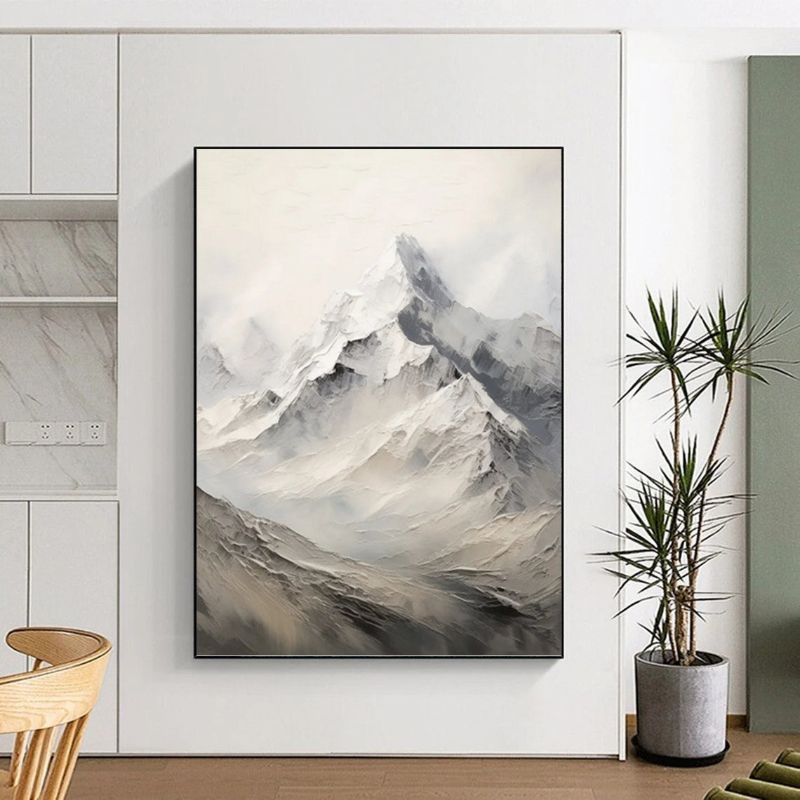Snow - Capped Peaks in Mist - Abstract Landscape Painting On Canvas DKH1256