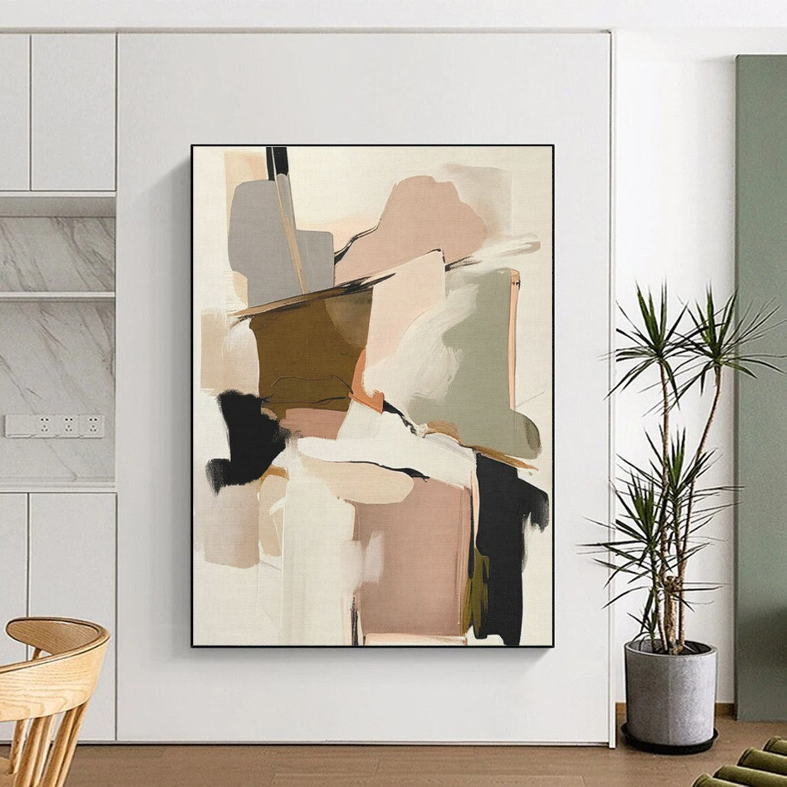 Muted Pink, Beige & Green Shapes, “Gentle Geometry” - Abstract Geometric Acrylic Painting CT0762