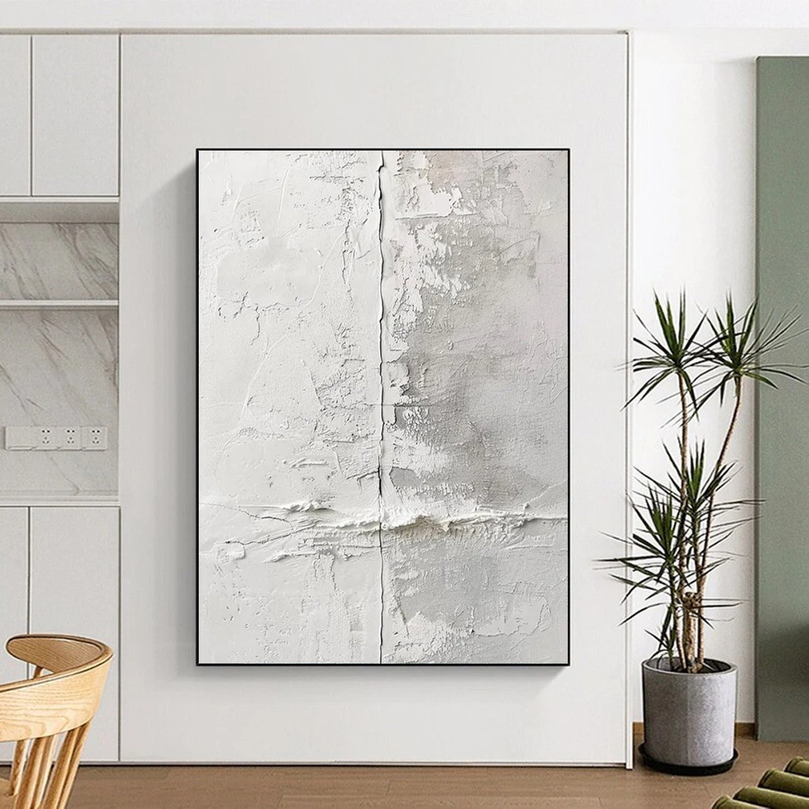 “White - Gray Textured Wall” - Minimalist Abstract Painting On Canvas DTP066