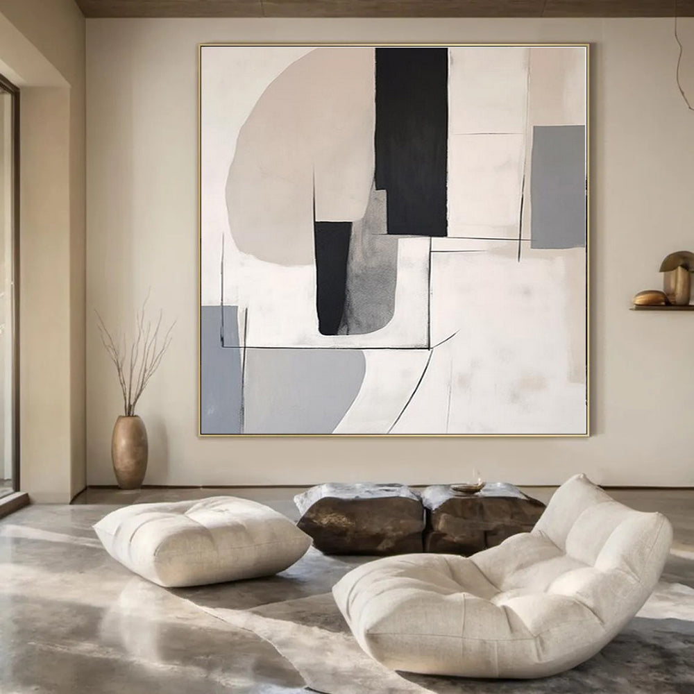 Light Grey Geometric Lines - Abstract Line Acrylic Painting CT1375