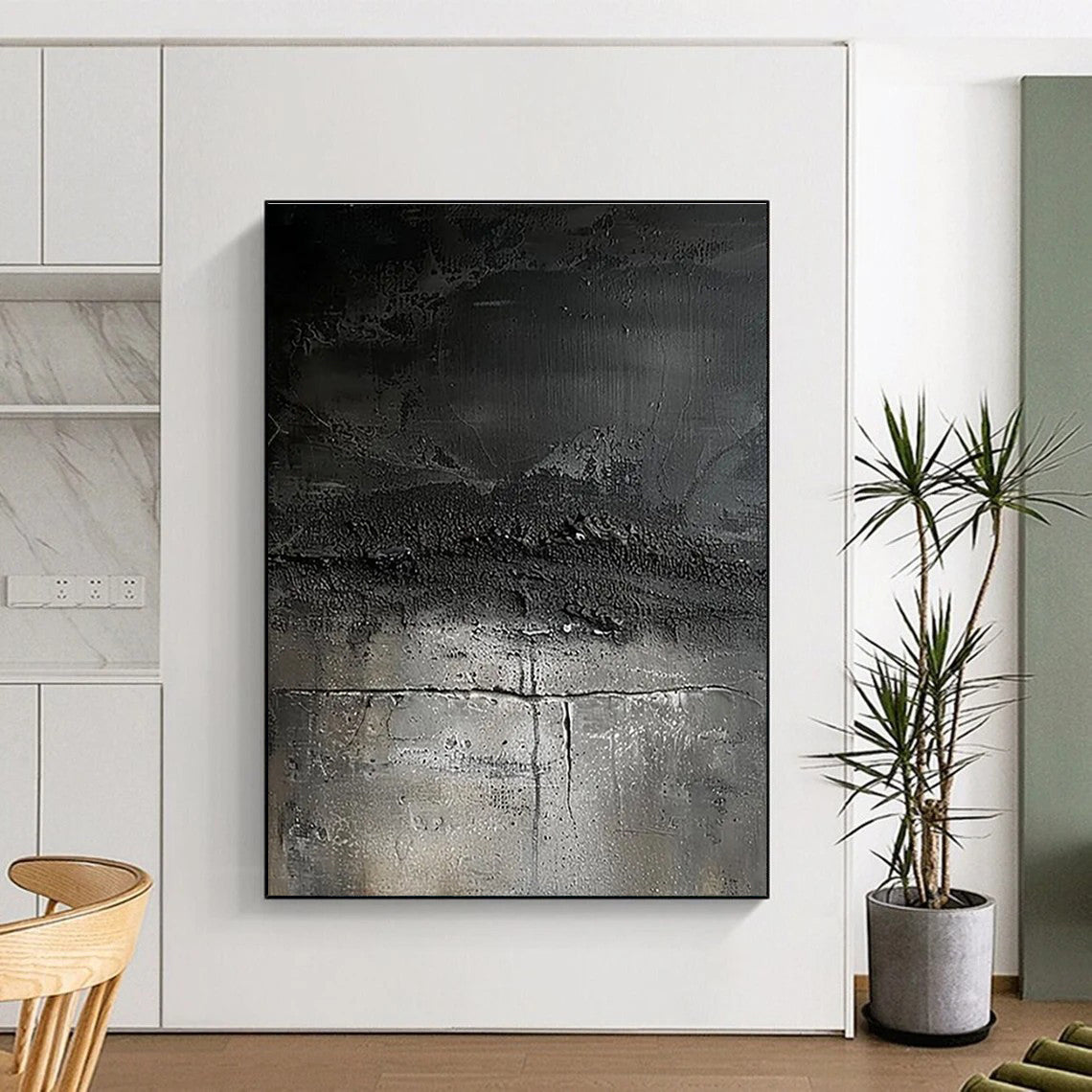 “Black Textured Abstract” ,Abstract Mixed - Media Painting CT0858