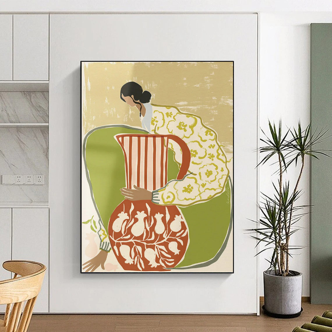 Flat Colors - Woman with Vessels Painting On Canvas DKH1145
