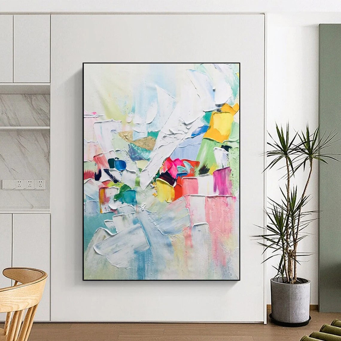“Pastel Abstract Joy - Soft Color Impasto Abstraction” Painting On Canvas DTP267