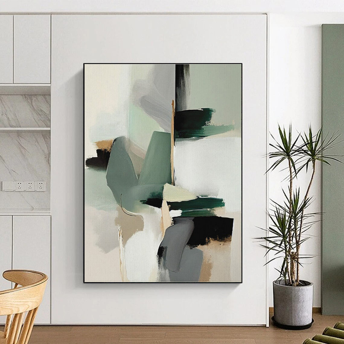 Muted Green, Gray & Beige Shapes, “Subtle Harmony” - Abstract Geometric Acrylic Painting CT0746