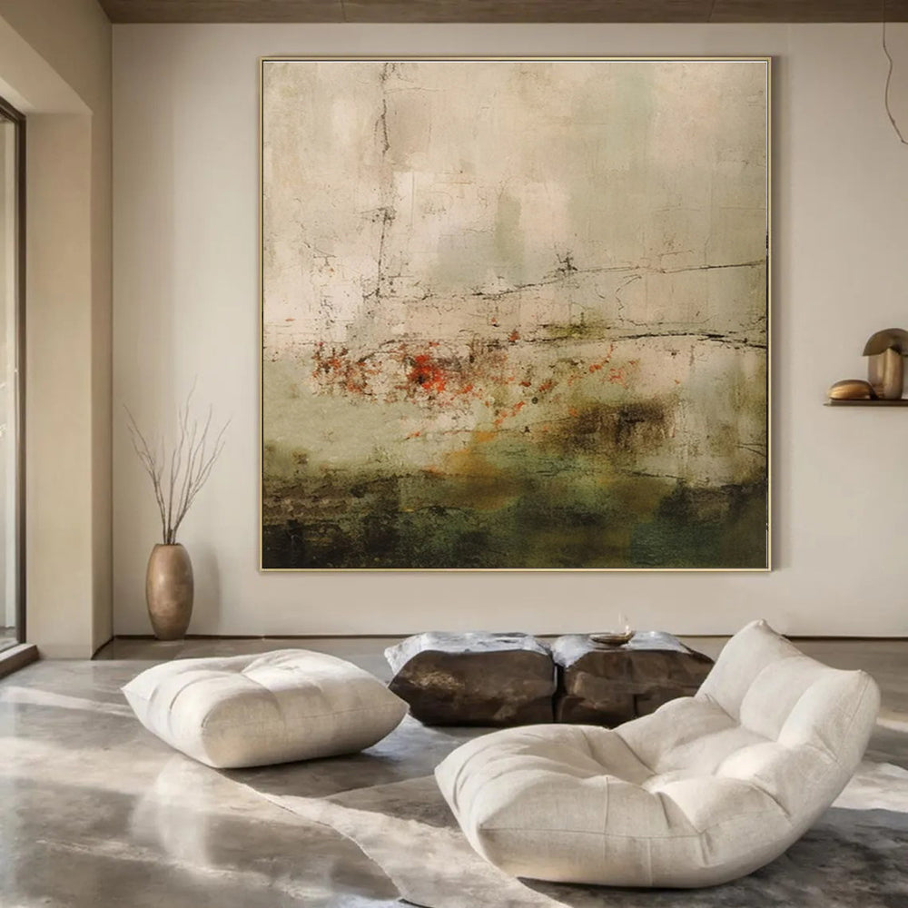 Muted Tones with Red Accents & Textured Layers - "Faded Memories" - Abstract Mixed - media Painting CT1469