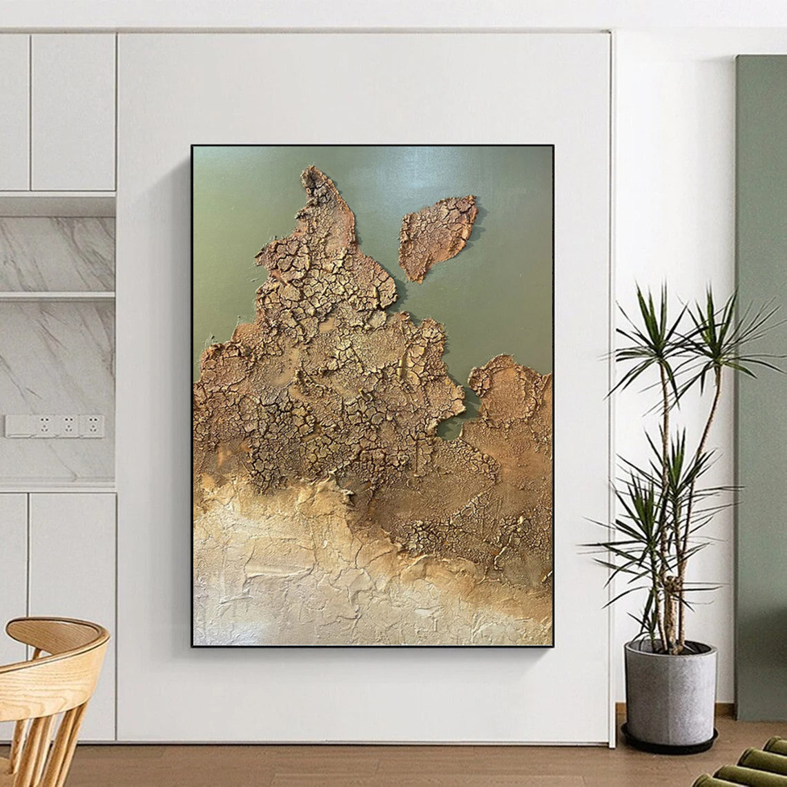 “Arid Dreams” - Brown & Green Cracked Terrain Painting On Canvas DKH1509