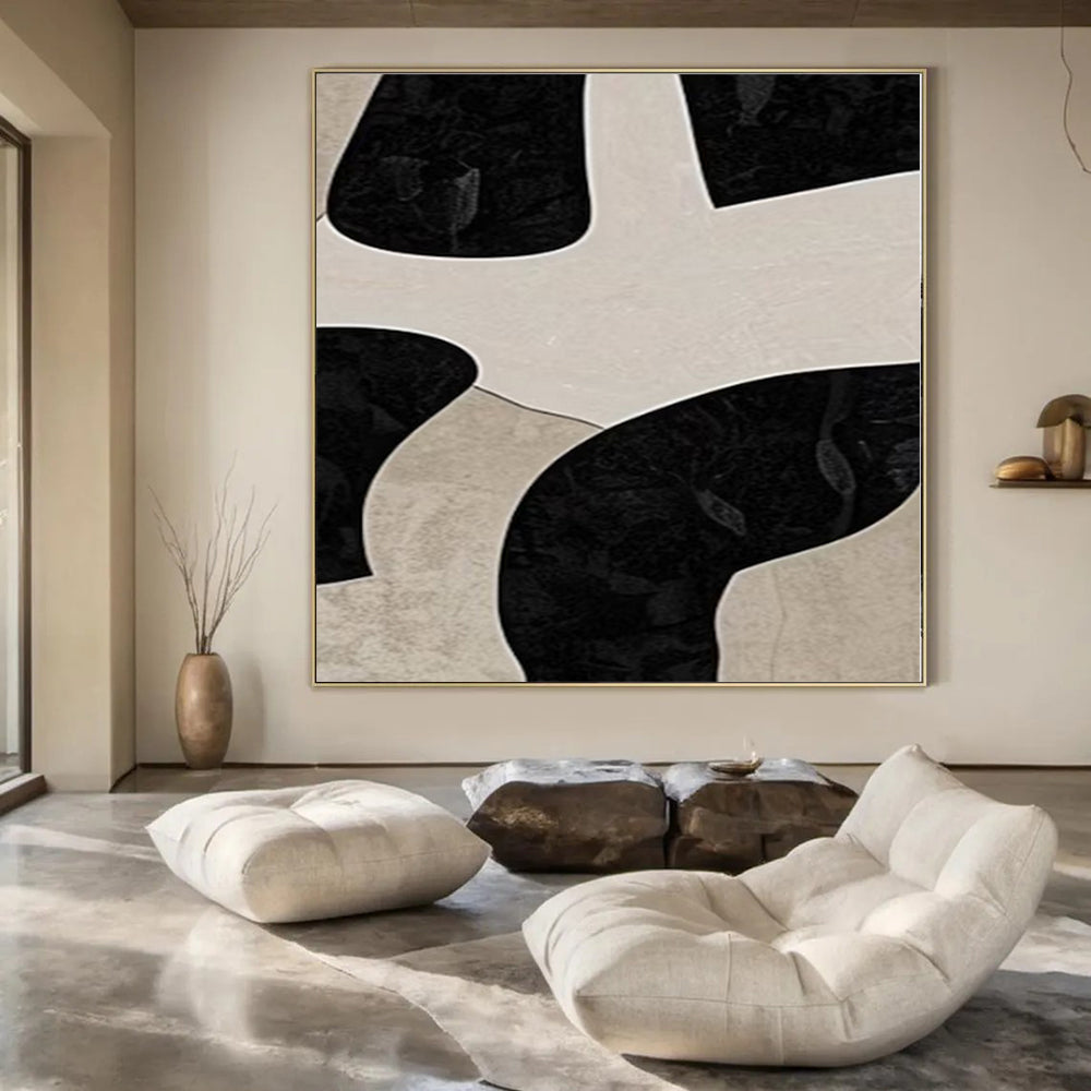 “Black - Beige Geometric Puzzle” – Abstract Geometric Painting CT1099