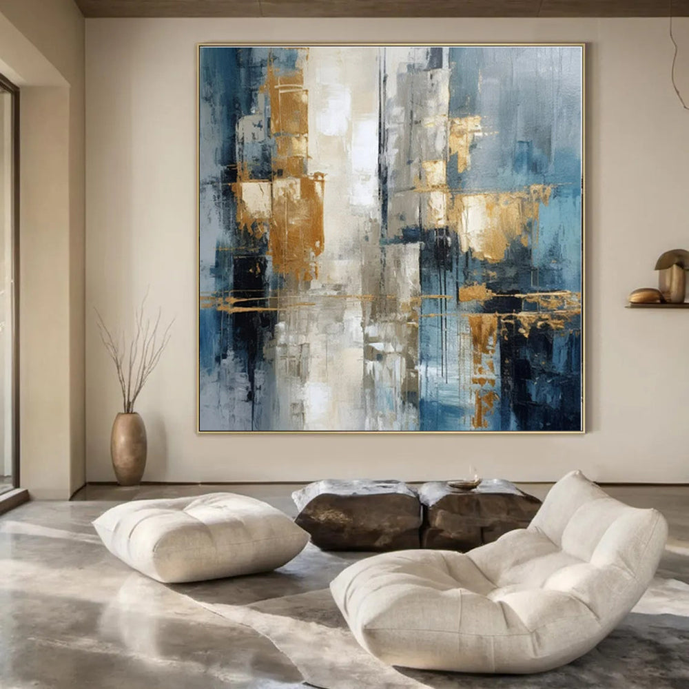 Blue - Grey Urban Gold - Abstract Cityscape Acrylic CT1257