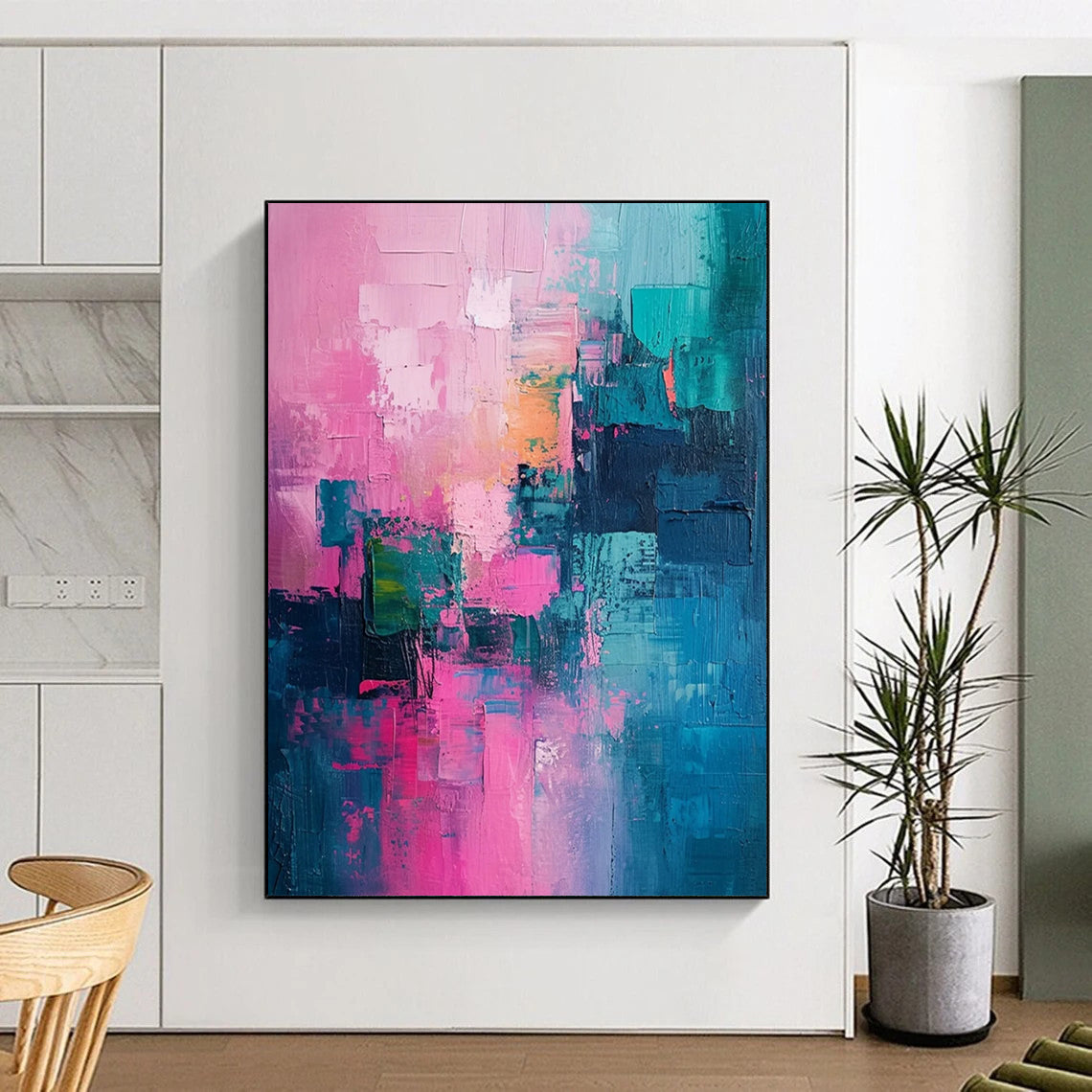 “Pink - Teal Abstract Blocks” - Abstract Expressionist Painting On Canvas DTP061