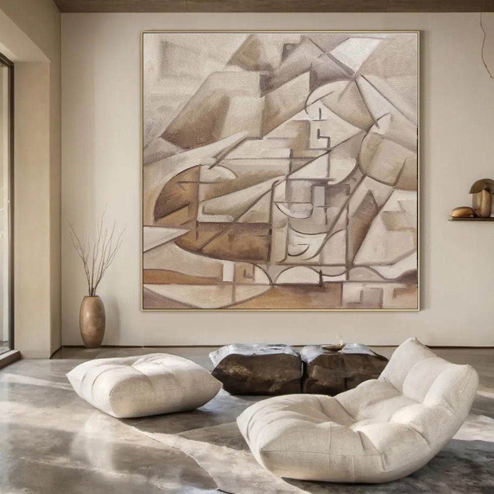 Neutral Tones, Geometric Mountain Abstraction - "Cubist Peaks" - Cubist Oil Painting CT1456